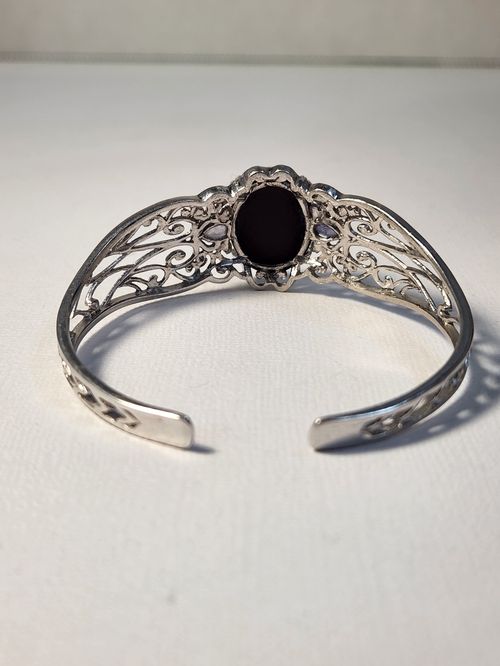 VTG Large Natural Opal & Amethyst 925 Filigree Cuff Btacelet - Picture 11 of 16